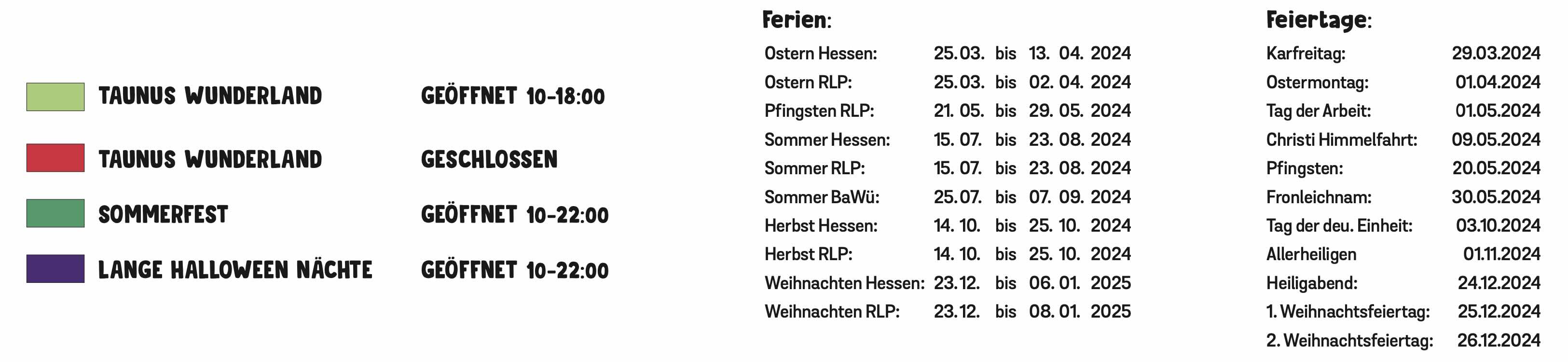 Öffnungszeiten Legende